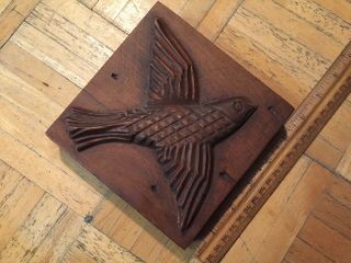 19th Century Wood Carved Bird Print Block W Raised Detailed Carving Of Bird 3