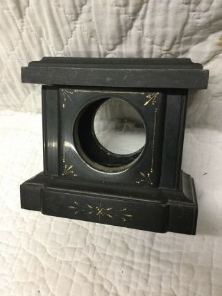 Antique Black Slate Marble Art Nouveau Clock Case With Gold Etched Decorations