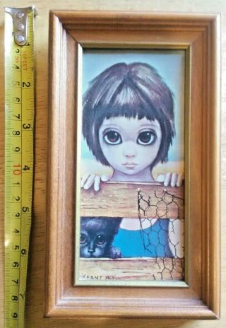 Vtg 1962 Margaret Keane Big Eyes Child " Watching " At Fence Mini - Print Framed ░░