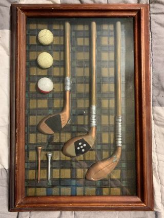 Vintage Golf Shadow Box Display Picture Man Cave Decor