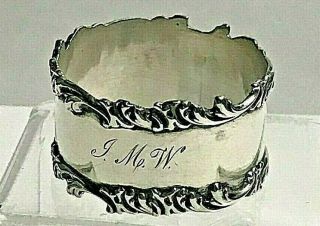 Antique Fancy Border Monogram J.  M.  W.  Sterling Silver Napkin Ring