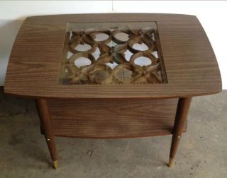 Mid Century Modern Atomic Glass Top Inlay Danish Coffee Table By Turner Rare