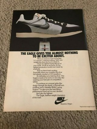 Vintage 1980 Nike Eagle Running Shoes Poster Print Ad " Almost Nothing " Rare