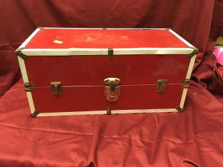 Vintage Metal Red Steamer Trunk,  Wardrobe/storage Doll Case Holder 18x12