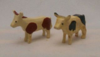 Vintage German Erzgebirge Hand Carved Wooden Figures Cows Bulls Cattle