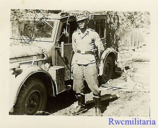 Rare German Elite Waffen Rottenführer In Field By Horch 901 Radio Car