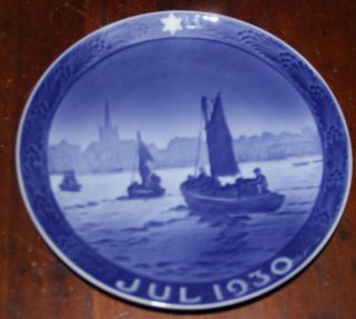 Rare 1930 Royal Copenhagen Christmas Plate Fishing Boats Exc 1st