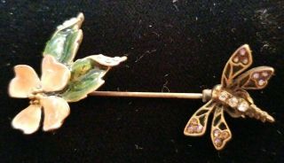 Rare Jay Strongwater Enamel Flower Brooch W/ Swarovski Crystals & Butterfly