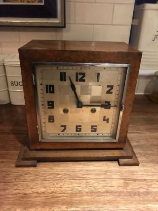 Vintage 1930s Art Deco Wooden Westminster Chime Mantel Clock - Dufa