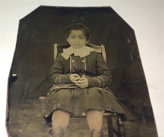 Rare African American Black Child Gold Tinted Jewelry & Buttons Tintype Photo