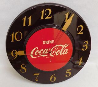 Rare 1953 Vintage Holly Round Enameled Metal Coca Cola Coke Clock Brown Ac - 400