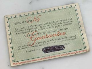 Vintage Rare 1957 Rolex Guarantee Paper For 6538 6536 6542 6610