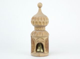 Vintage Carved Wood Case With Brass Bell Onion Dome Cathedral Russia