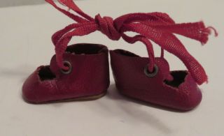 Antique Doll Shoes Tiny red with Ribbon Ties 2