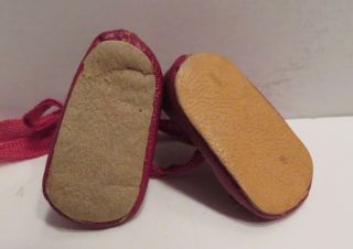 Antique Doll Shoes Tiny red with Ribbon Ties 3
