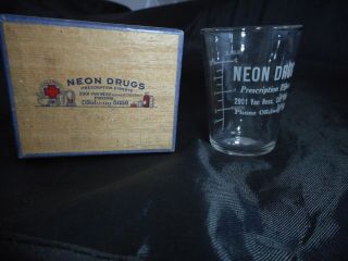 Rare Pharmaceutical Dose Glass Cup Neon Drugs San Francisco Drug Store W/box