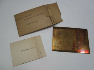 Vintage Brass Or Copper Call Card Printing Plate - Miss Helen Ginn