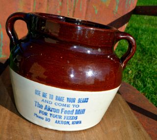 Red Wing Advertising Beanpot Akron Iowa Antique Stoneware Vintage Kitchen