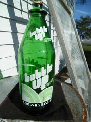 Vintage Bubble Up 2 Liter Green Glass Soda Pop Bottle From 1970 