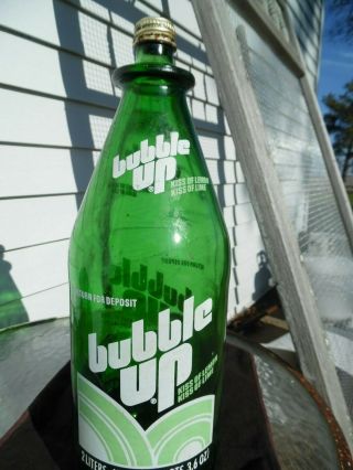 Vintage Bubble Up 2 liter Green Glass Soda Pop Bottle FROM 1970 ' S RARE 3
