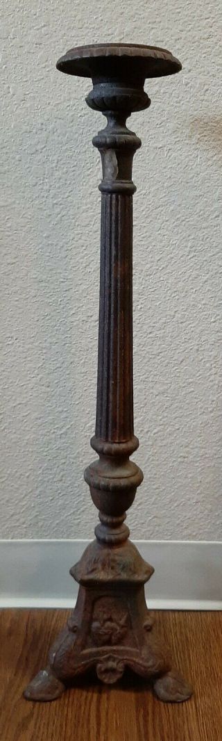 Huge 27 " Tall Antique Vintage Cast Iron Candle Stick Holder,  Religious
