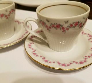 Vintage Jlmenau Henneberg 2 Cups Saucers Mini Porcelain Gold Rim Pink Floral