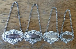 Stylish Vintage Matching Set Of 4 Sheffield Silver Plated Decanter Bottle Labels