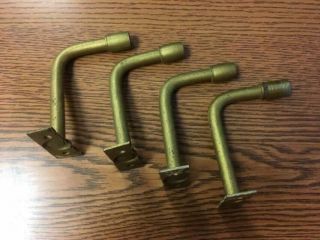 Four (4) Vintage Brass Rod Goose Neck Curtain Brackets With Barrels 3 " Long
