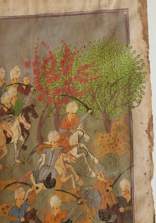 Antique Persian Painting,  illuminated Page,  Obverse Arabic,  Warriors 3