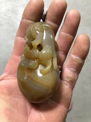 " Chinese Carved Detailed Agate Hand Cooler Pendant ".
