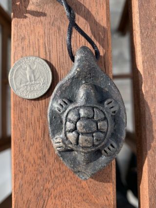Taino Pre Columbian Brown Black Clay Turtle Pendant