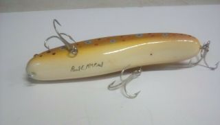 Vintage Antique Ice Fishing Decoy by Paul McNeal with hooks,  a color. 3