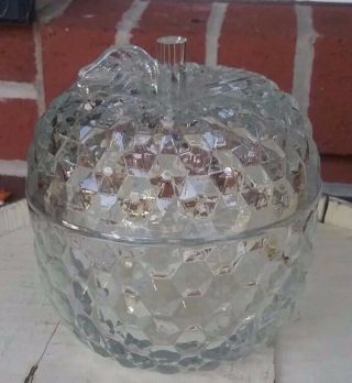 Vintage Cut Crystal Clear Glass Apple Shaped Candy Dish