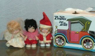 Rare Htf Pee Wee Tote Case With 3 Dolls Vtg 1960 
