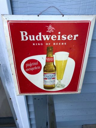 Vintage Budweiser Metal Display Tavern Sign Rare 1950s Or 1960s King Of Beers