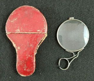 Vintage/antique Magnifying Glass Metal Frame & Hard Red Leather Case