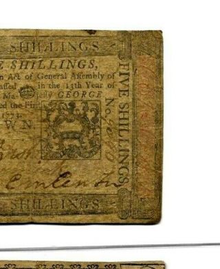 5 Shillings 1773 " Old Colonial " (red Note) 1773 5 Shillings (red Note) Rare