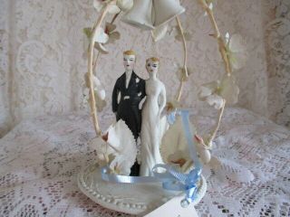 Vintage Bride & Groom Wedding Cake Topper Complete With Tag Dated 1946