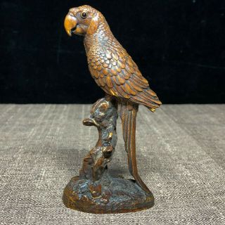 Vintage Boxwood Collectible Carved Japanese Netsuke Parrot Ornament Bird Statue