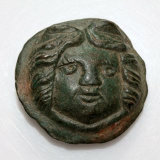 Circa 300 - 100 Bc Ancient Greek Bronze Ornament Applique Depicting Apollonia Face