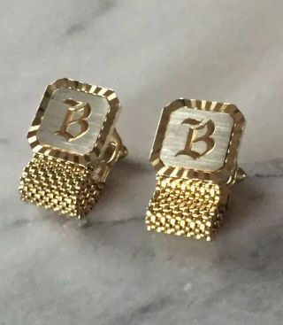 Vintage Estate Etched Gold - Tone Letter B Cufflinks Mens Jewelry