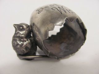Antique Silver Plate Figural Chick Bird Napkin Ring Best Wishes Wishbone