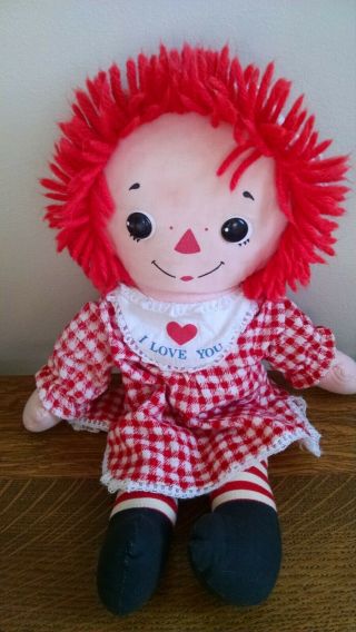 Vintage Knickerbocker Raggedy Ann Doll 15 Inch Red Checked Dress And Hat