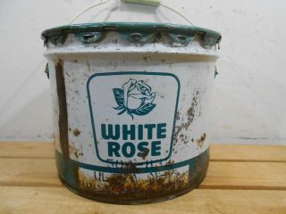 Rare Old White Rose Gas Station 25 Lbs Grease Canadian Oil Can