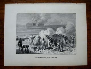 Antique Engraving - Civil War - " The Attack On Fort Sumter "