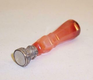Small Antique Carnelian Agate Stone Wax Seal Forget - Me - Not Flower Silver