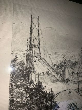 Vintage Bridge Sketch/Drawing Golden Gate Bridge Absolutely 10x13 2
