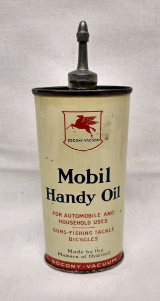 Rare Vintage Socony - Vacuum Mobil Oval Lead Top Handy Oil 4 Oz Metal Can Gas Sign