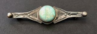 Vintage Or Antique Native American Silver And Turquoise Brooch Or Pin