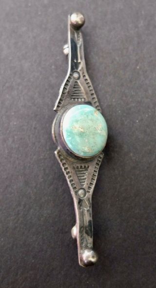 Vintage Or Antique Native American Silver And Turquoise Brooch Or Pin 2